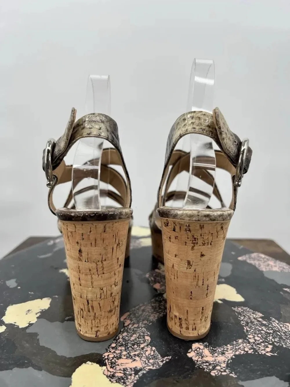 Salvatore Ferragamo Python Leather Cork Wedge Sandal Sz 6.5